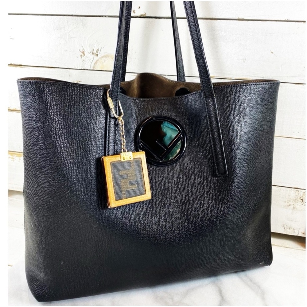 Fendi Textured Leather Logo Shopping Tote & Detachable Pouch